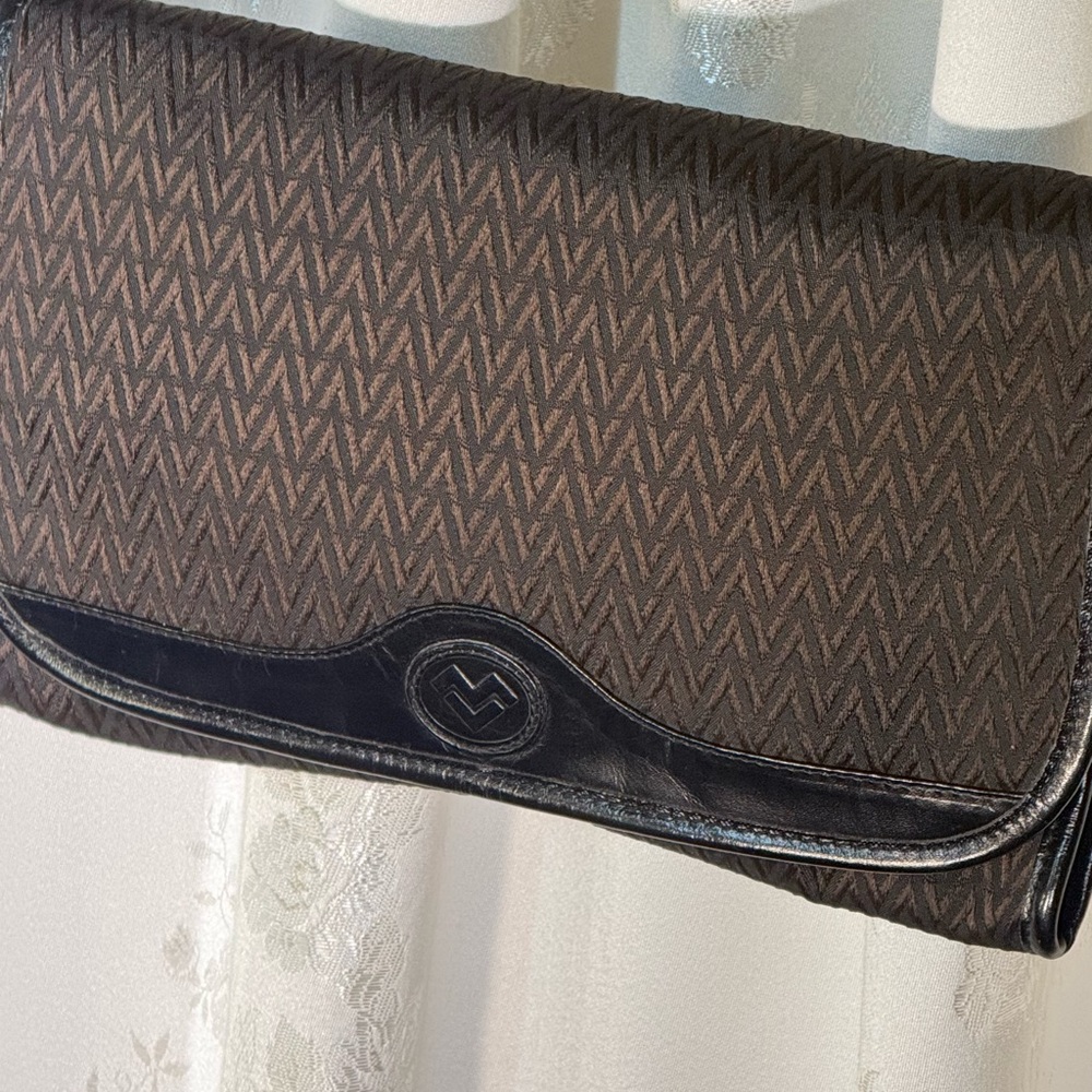 Valentino Chevron Pattern Black Clutch with Leather Trim - Picture 10 of 11